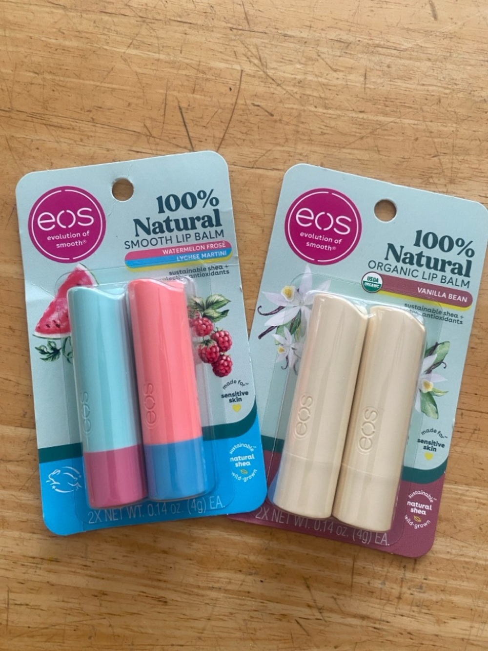 eos 100% Natural Lip Balm 2 Twin Packs - 2 vanilla, watermelon & lychee martini